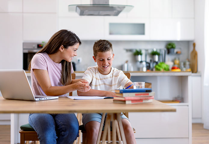 Student with parent at table